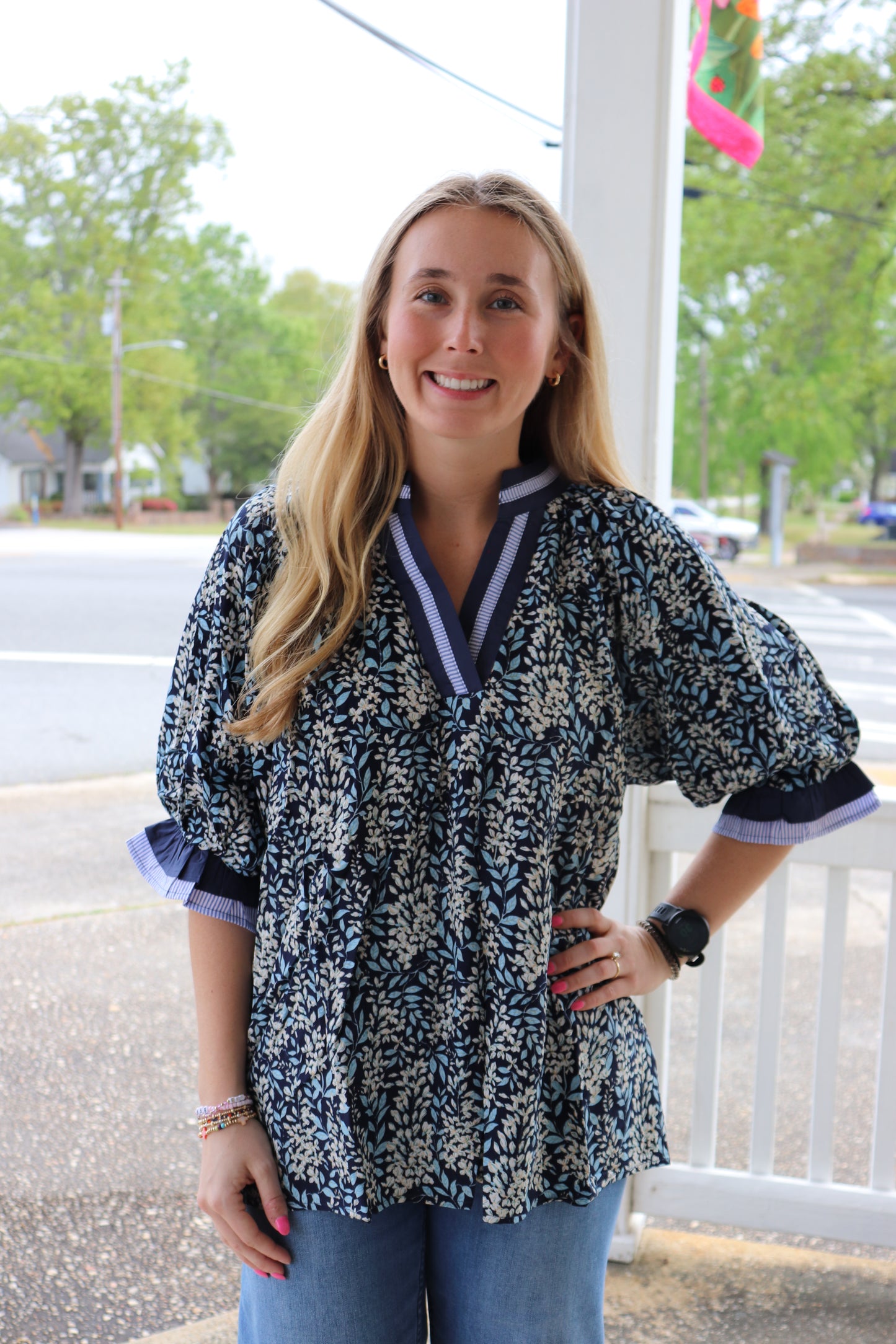 Navy Spring Burst Top