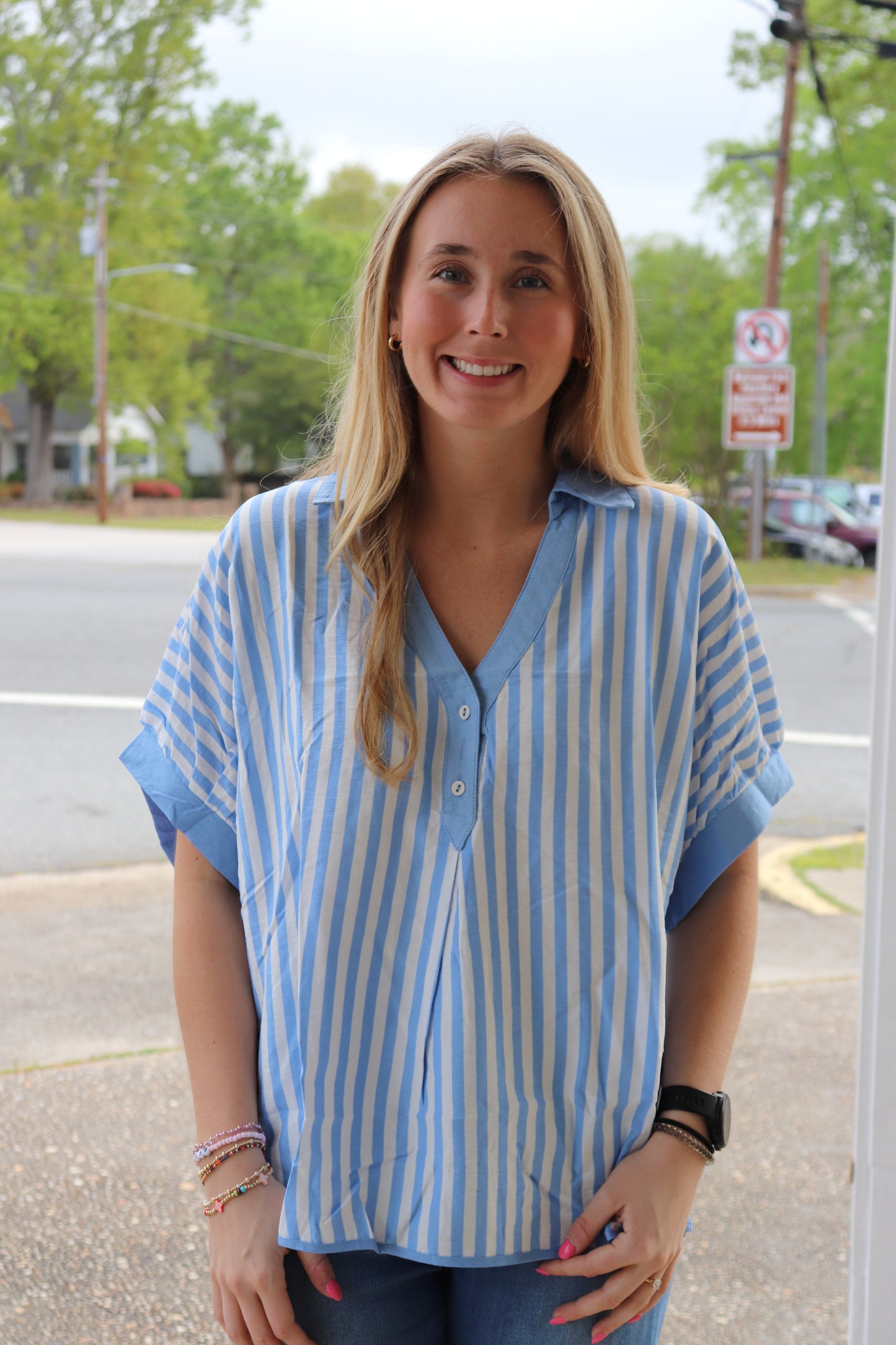 Stripe Collared Oversized Top