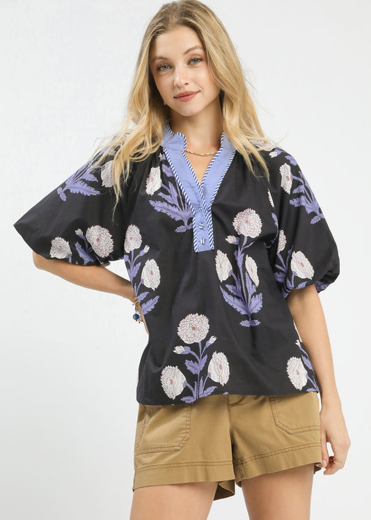 Floral Print V-Neck Top