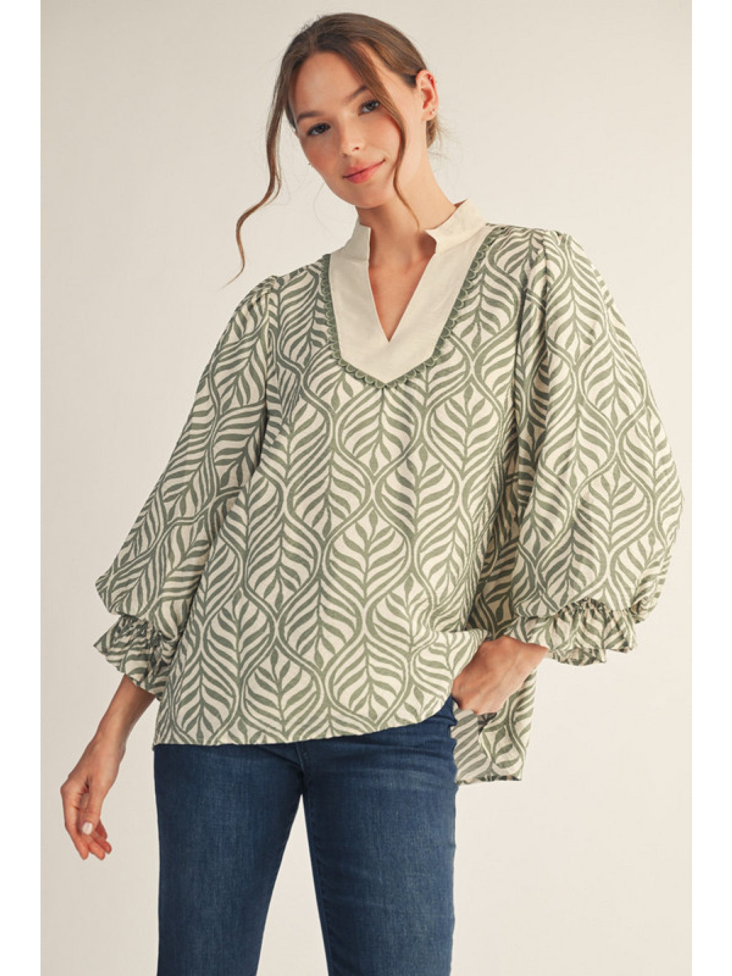 Sage Wild Fern Collar Top