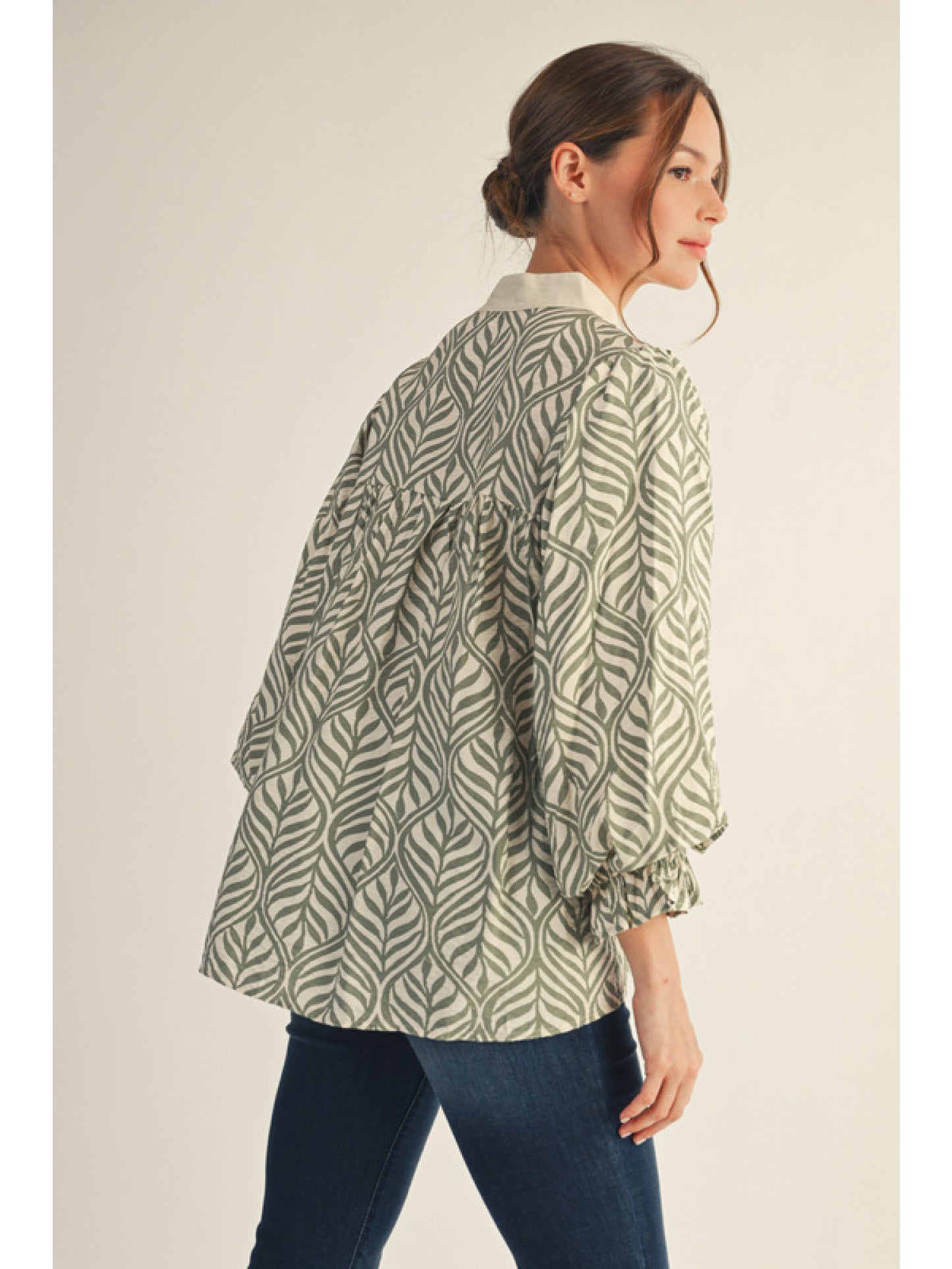 Sage Wild Fern Collar Top