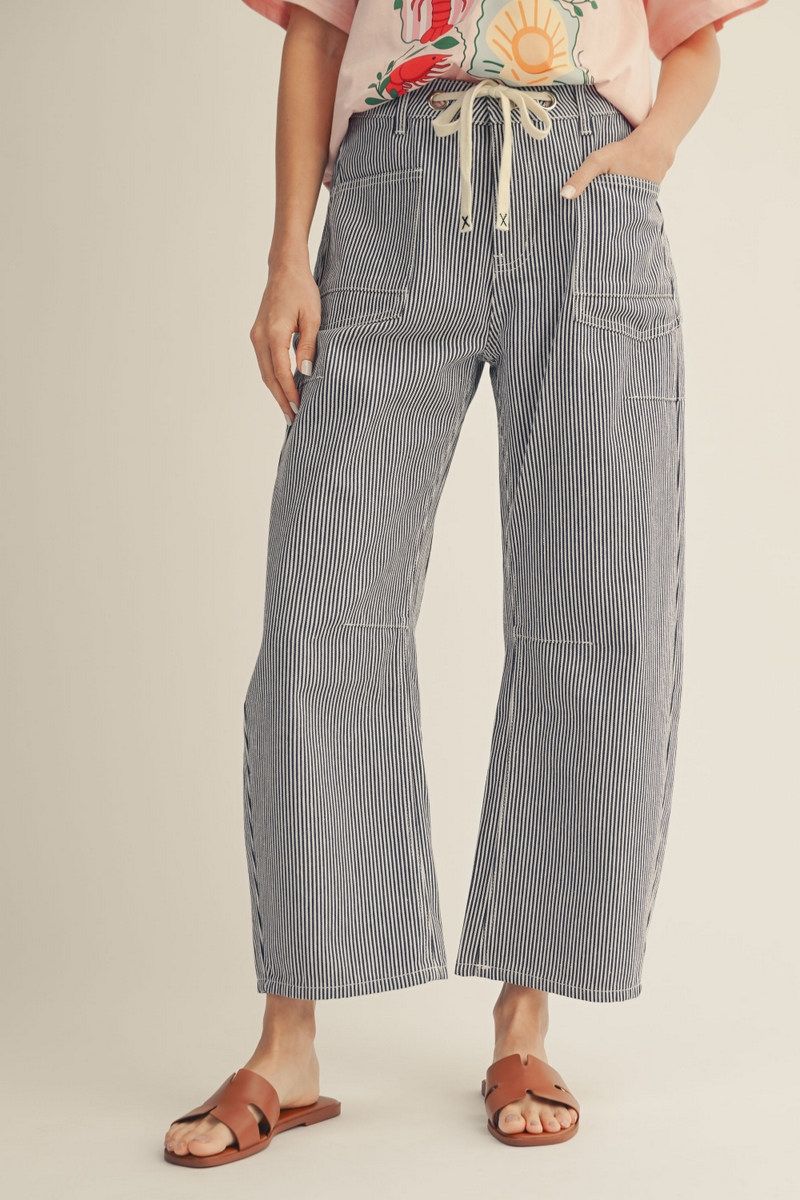 Blue Drawstring Barrel Pants