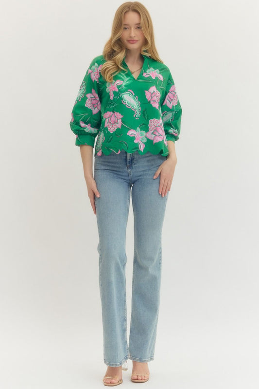 Emerald Petal Scallop Top
