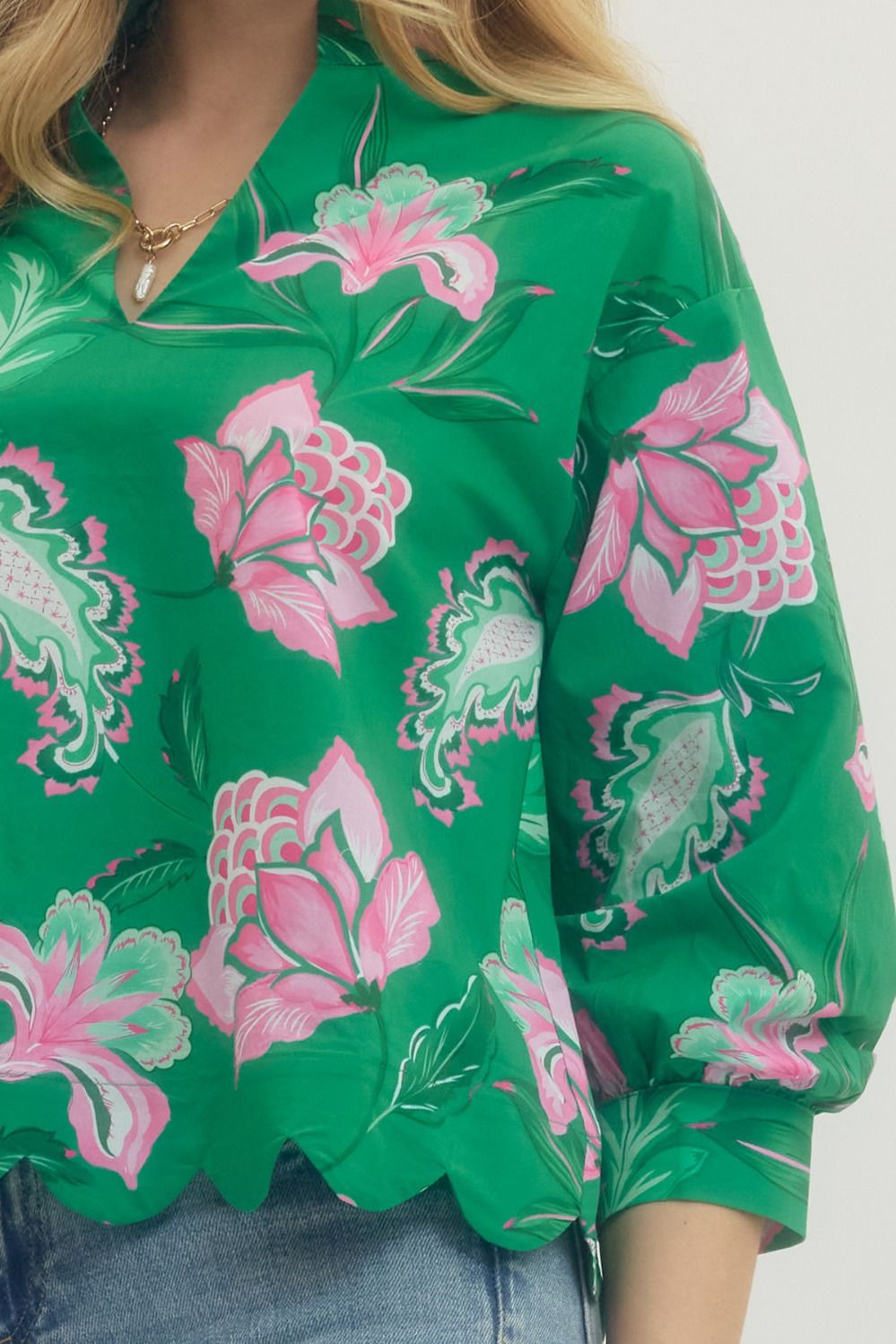 Emerald Petal Scallop Top