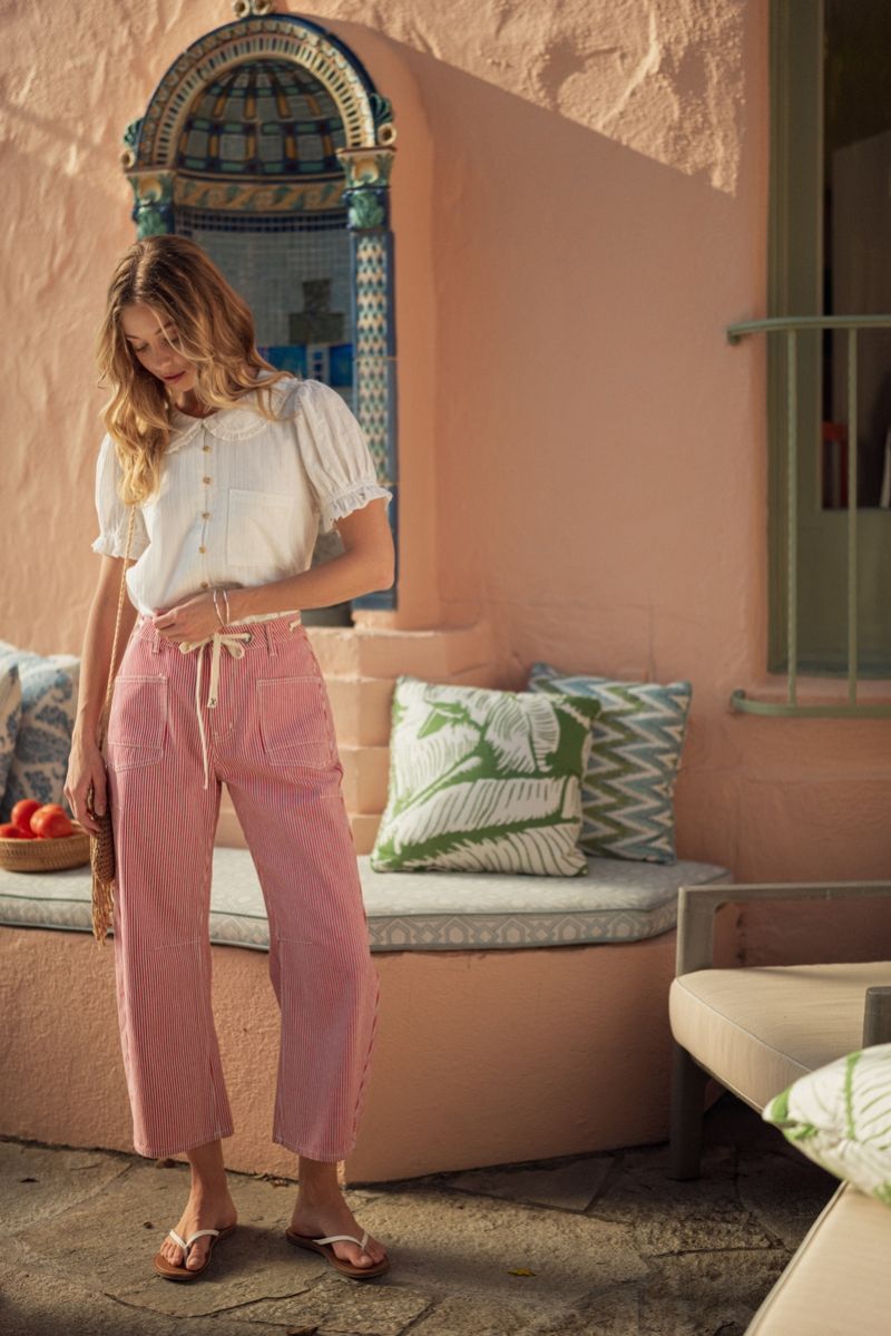 Red Drawstring Barrel Pants